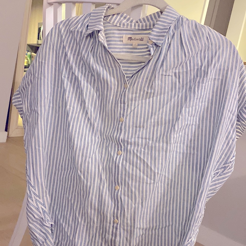 Madewell Button Down Blue and White Stripe Top